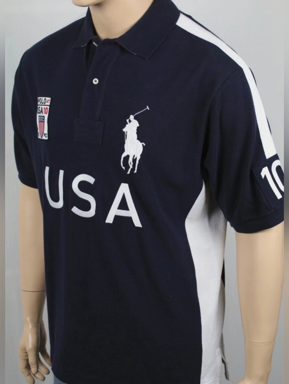 Polo USA Men's Navy and White Short Sleeve Polo Shirt Vintage